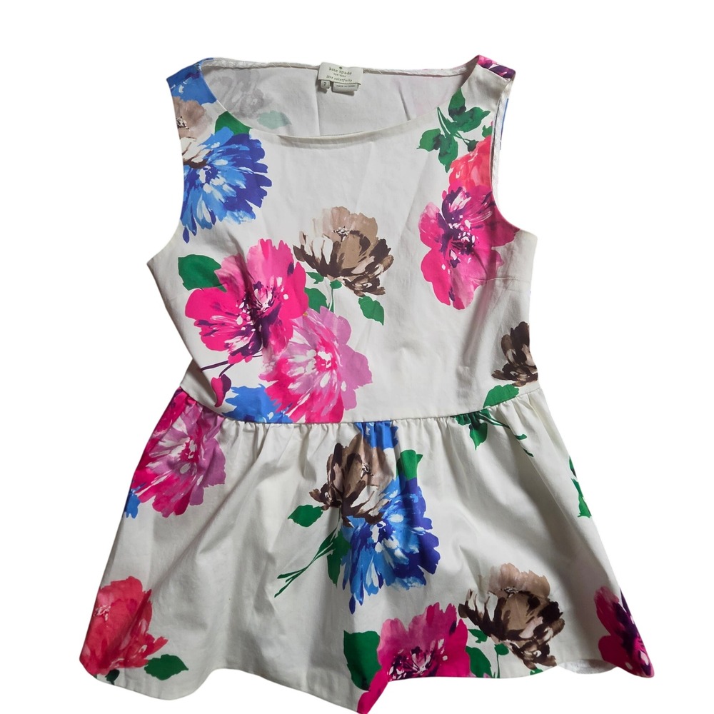 Kate Spade Floral Peplum Sleeveless Top 2 Watercolor Boat Neck Summer Chic